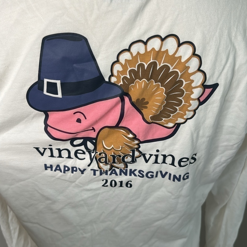 ***Vineyard Vines Boy/Girl White Thanksgiving 2016 Long Sleeve Top Sz XL (18) - Picture 6 of 7